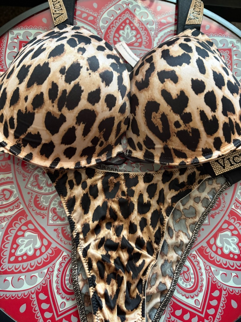 Victoria's Secret Leopard Print Bra with Gold Logo Strap